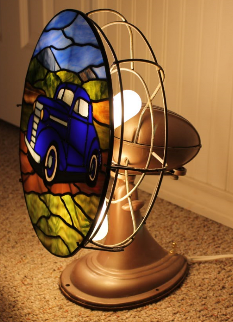 Side view of fan lamp of 1938 chevy coupe.